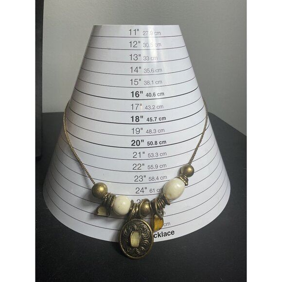 Vintage Boho Necklace With Large Beads & Charms Gold Tone Adjustable Chain - Picture 2 of 5